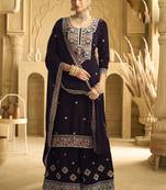 Wine velvet embroidered palazzo suit