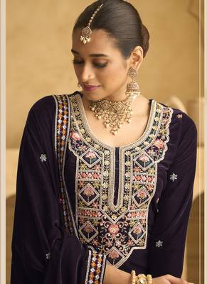 Wine velvet embroidered palazzo suit 2