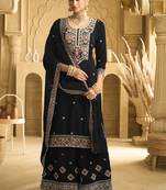 Black velvet embroidered palazzo suit