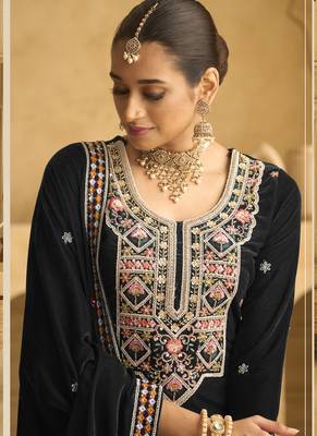 Black velvet embroidered palazzo suit 2