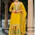 Yellow chinon silk embroidered designer palazzo suit