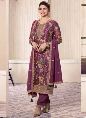 Onion pink chinon silk digital print salwar suit 1