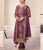 Onion pink chinon silk digital print salwar suit