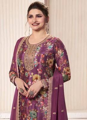Onion pink chinon silk digital print salwar suit 2