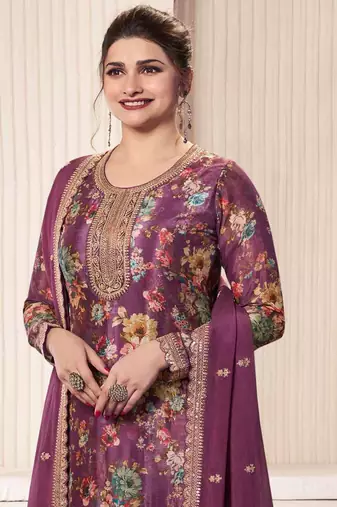 Onion pink chinon silk digital print salwar suit