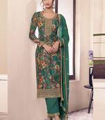 Green chinon silk digital print salwar suit