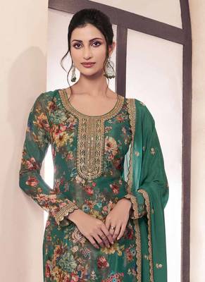 Green chinon silk digital print salwar suit 2