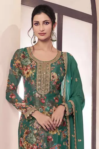 Green chinon silk digital print salwar suit