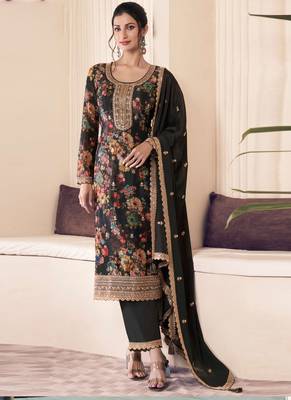 Black chinon silk digital print salwar suit 1