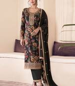 Black chinon silk digital print salwar suit