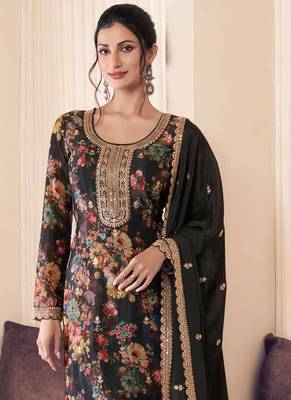 Black chinon silk digital print salwar suit 2