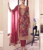 Red chinon silk digital print salwar suit