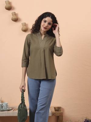 olive green cotton regular top 1
