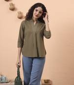 olive green cotton regular top