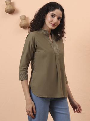 olive green cotton regular top 2