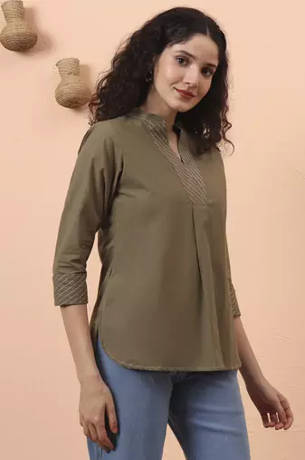 olive green cotton regular top
