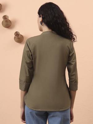 olive green cotton regular top 3