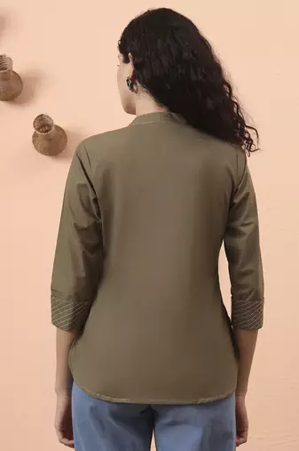 olive green cotton regular top