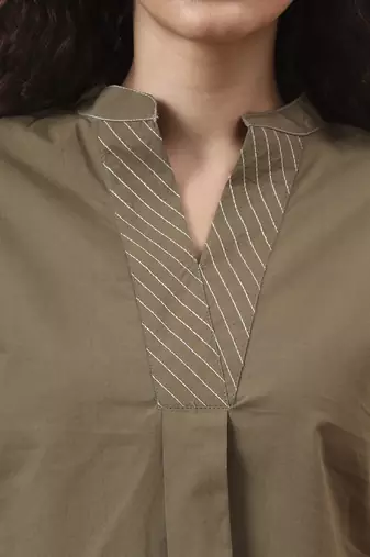 olive green cotton regular top