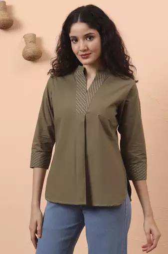 olive green cotton regular top