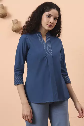 blue cotton regular top