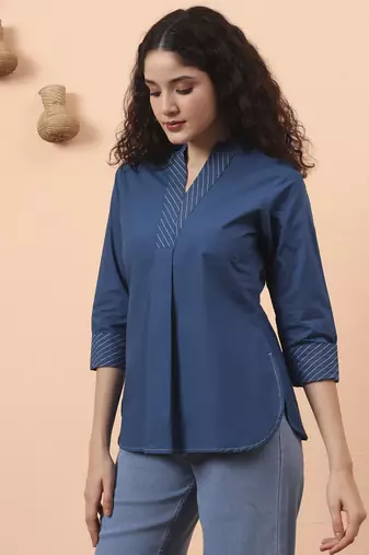 blue cotton regular top