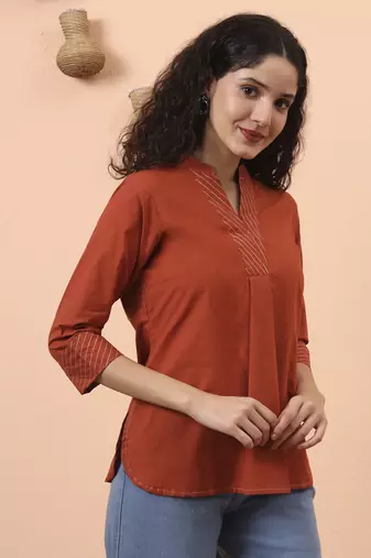 rust cotton regular top