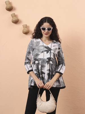 black and white cotton gathered or pleated angrakha top 1