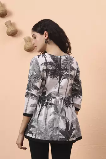black and white cotton gathered or pleated angrakha top