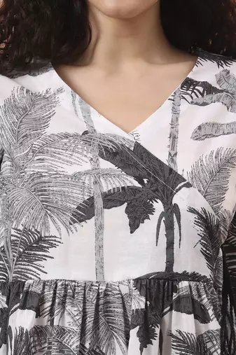 black and white cotton gathered or pleated angrakha top