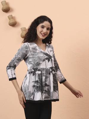 black and white cotton gathered or pleated angrakha top 5