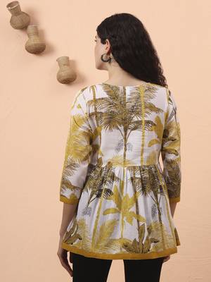 mustard and white cotton gathered or pleated angrakha top 3