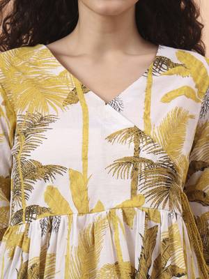 mustard and white cotton gathered or pleated angrakha top 4