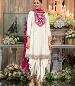 White Embroidered Silk Stitched Punjabi Salwar Suit(Free Size)