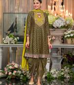 Mehndi Embroidered Silk Stitched Punjabi Salwar Suit(Free Size)