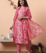 pink ethnic motifs pure cotton straight kurta pant set