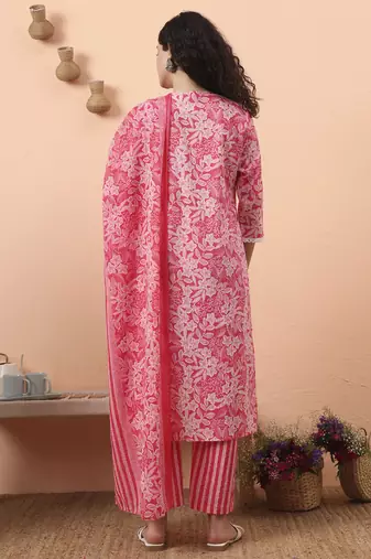 pink ethnic motifs pure cotton straight kurta pant set