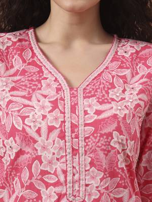 pink ethnic motifs pure cotton straight kurta pant set 4
