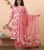 pink pure cotton ethnic motifs straight kurta pant set