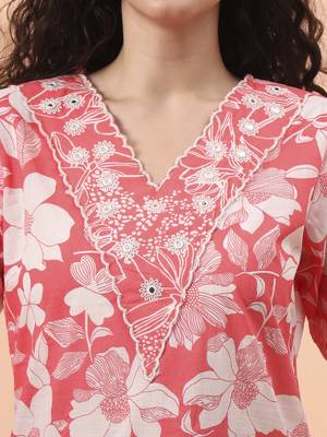 pink pure cotton ethnic motifs straight kurta pant set 4