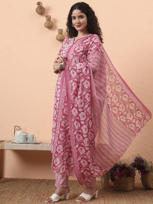 lavender pure cotton straight floral,kantha work kurta pant set 2