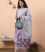 lavender straight ethnic motifs zari kurta trouser dupatta set