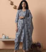 grey ethnic motifs pure cotton straight kurta pant set