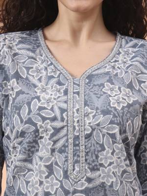 grey ethnic motifs pure cotton straight kurta pant set 4