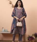 blue pure cotton mirror work kurta dupatta pant set
