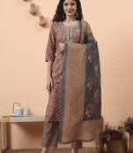grey pure cotton mirror work kurta dupatta pant set