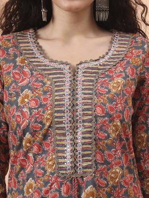 grey pure cotton mirror work kurta dupatta pant set 4