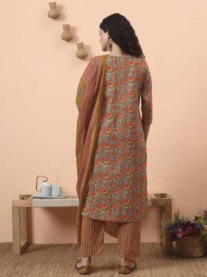 mustard pure cotton mirror work kurta dupatta pant set 3