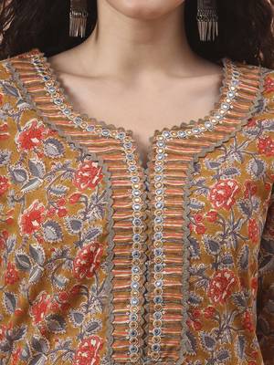 mustard pure cotton mirror work kurta dupatta pant set 4