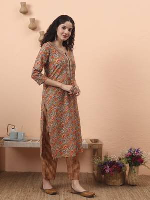 mustard pure cotton mirror work kurta dupatta pant set 5